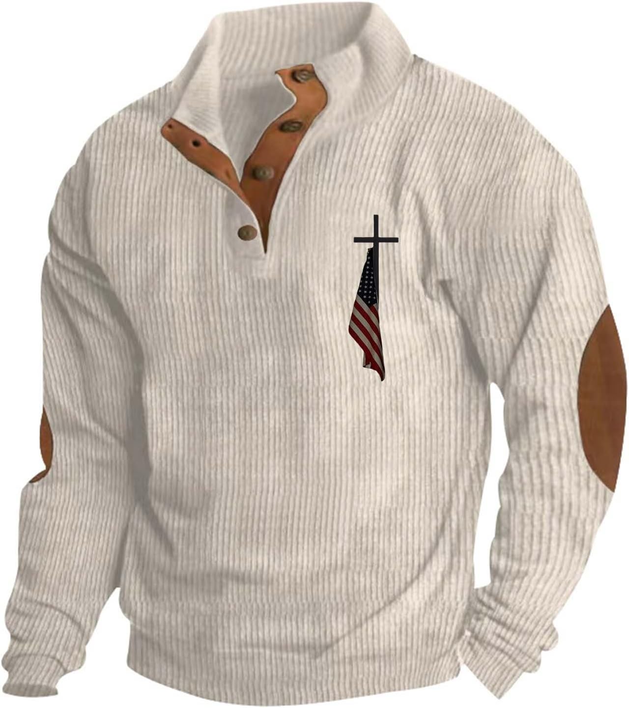 Men'S Corduroy Sweatshirt American Flag Jesus Cross Graphic Pullover 1/4 Button Down Stand Collar Casual Tops - Image 3