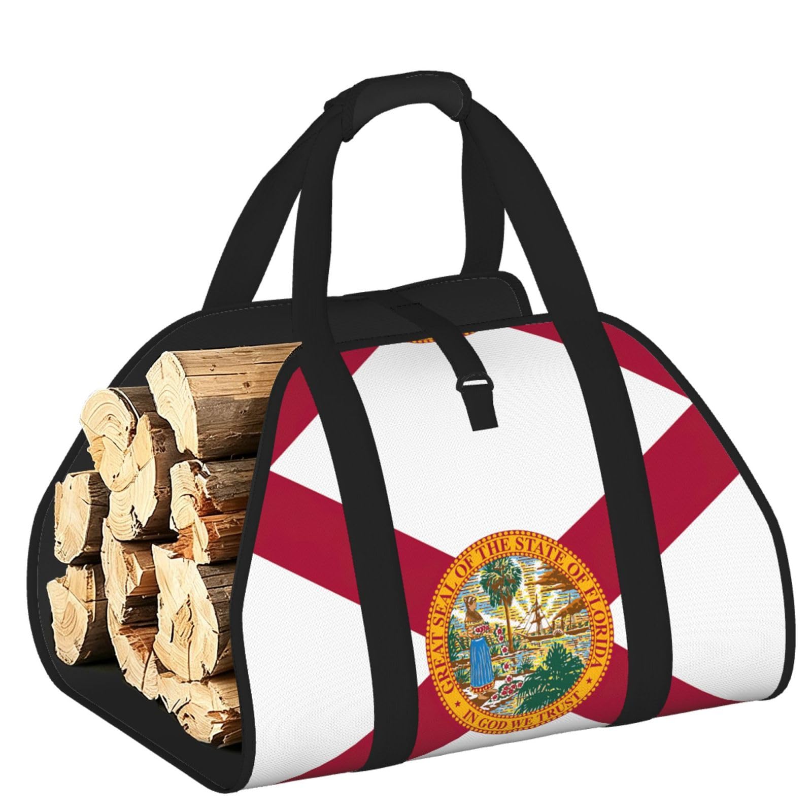 Florida flag Printed Firewood Carrier Bag, Log Tote with Open-Ended Design for Camping Outdoor Wood Hauling