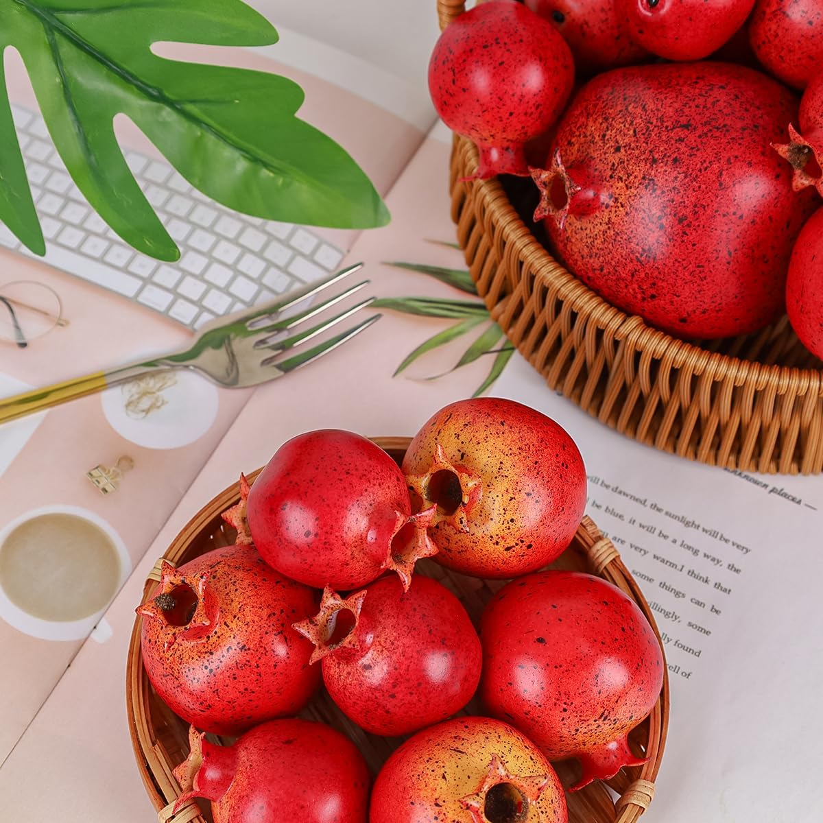 15Pcs Artificial Pomegranates Set, Realistic Fake Fruits for Decor | Realistic look, 3 different size, plastic & foam material, no fade & rot, fruit bowl filler, table centerpiece