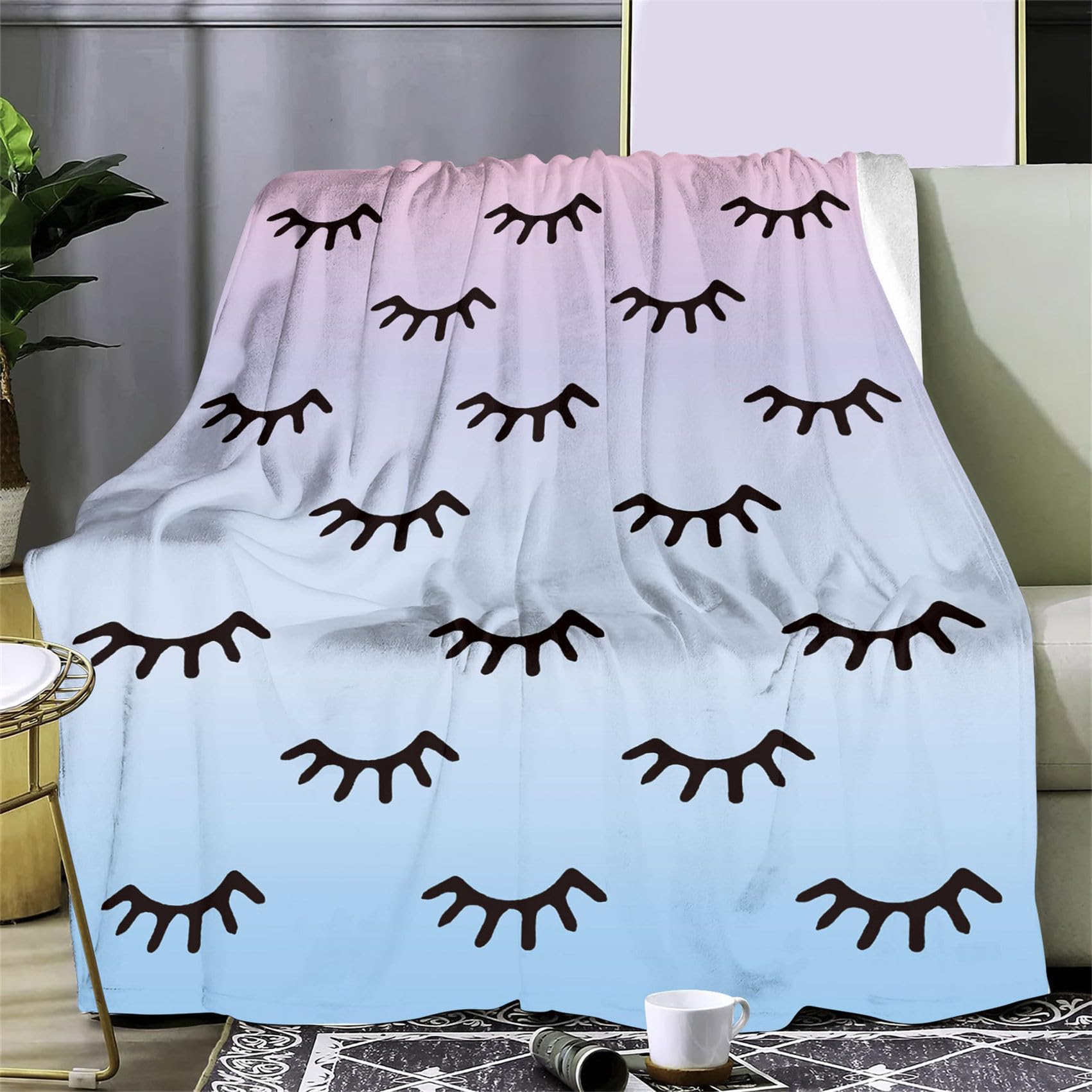 Eyelash Blanket, Lash Blanket, Lash Print Cozy Blanket, Thickened Double Layer Plush Blanket, Comfy Blankets for Lash Bed, Throw Blankets, Lash Blanket for Lash Bed, Studio, Clients (A, 60 * 50in)