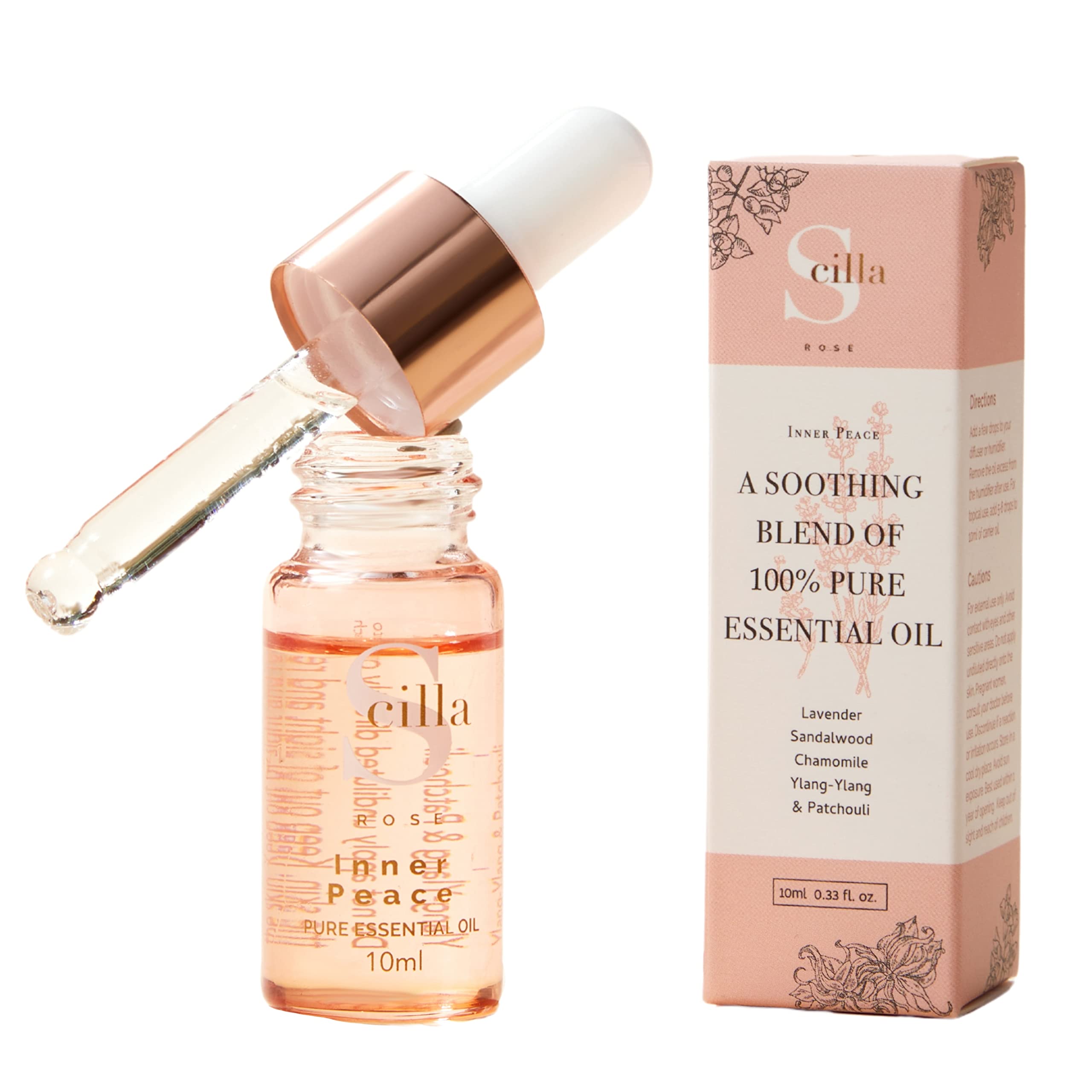 Scilla Rose Inner Peace-Pure Essential Oil Blend 10ml Total De-Stress Aromatherapy Diffuser Oil - 100% Natural and Organic with Lavender, Patchouli, Ylang-Ylang, Sandalwood Oils
