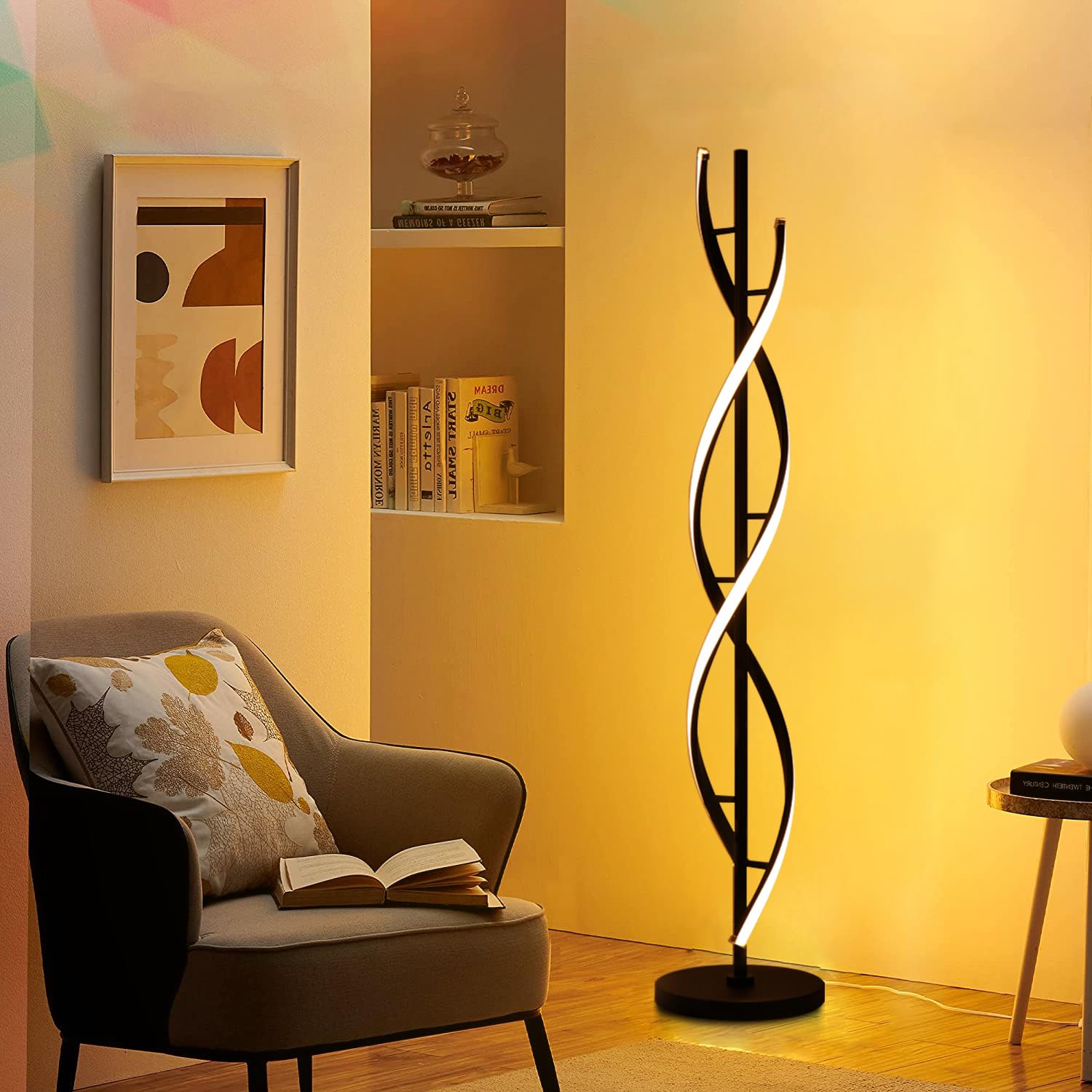 LED Dimmbar Stehlampe,Modern Multi-Color Temperatur Wohnzimmer Stehlampe,153cm Spirale Kreative Standleuchte Gürtel Fernbedienung,30W Standleuchte für Schlafzimmer,Büro,Arbeitszimmer(Schwarz)