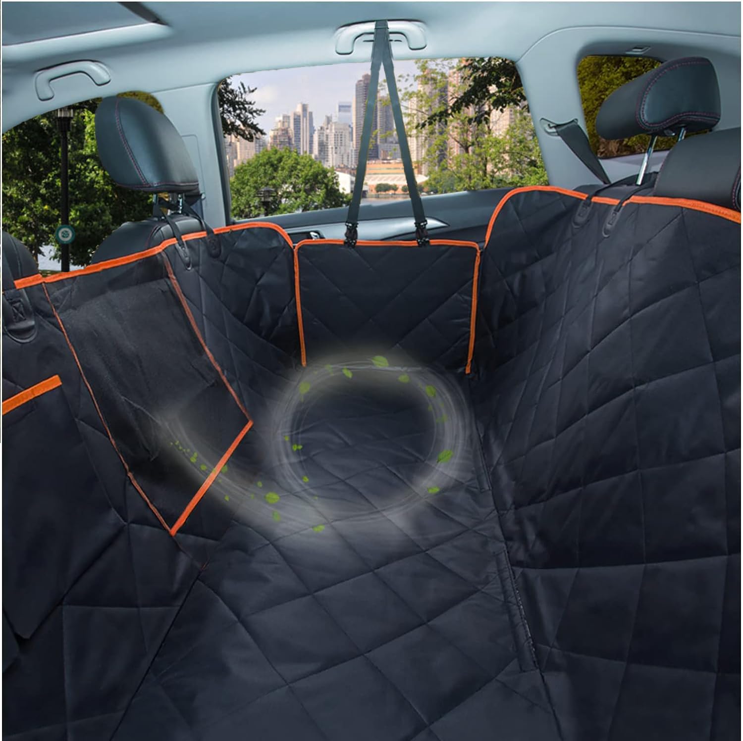 PAPA'S MALL Dog Car Seat Cover for Back of Cars/Trucks/SUV Universal Fit Waterproof Hammock with Mesh Window, Side Flaps and Belt, Durable Anti-Scratch Nonslip Machine Washable Pet Cover