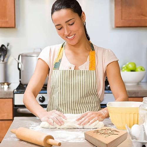 Miniatura 8 de MOTEERLLU Moldes de madera para hornear, cortador de sello de galletas de madera tallado galleta en relieve molde de pan de jengibre