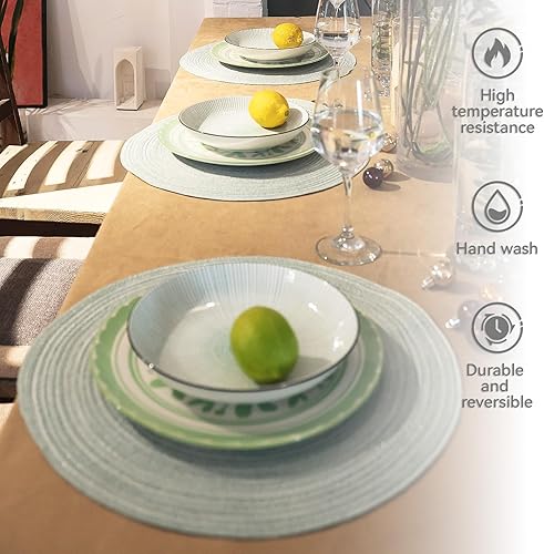 Miniatura 5 de AHHFSMEI Juego de 6 manteles individuales redondos trenzados para mesas de comedor, tejidos naturales, resistentes al calor, 15 pulgadas (verde