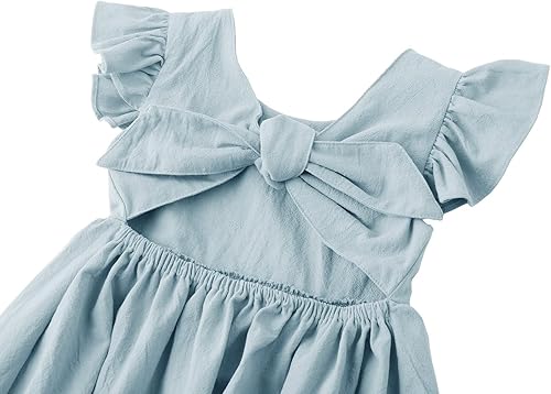 Miniatura 4 de Dutebare Vestido para niñas pequeñas de algodón y lino con volantes en la espalda, sin mangas, vestidos casuales de fiesta para niños