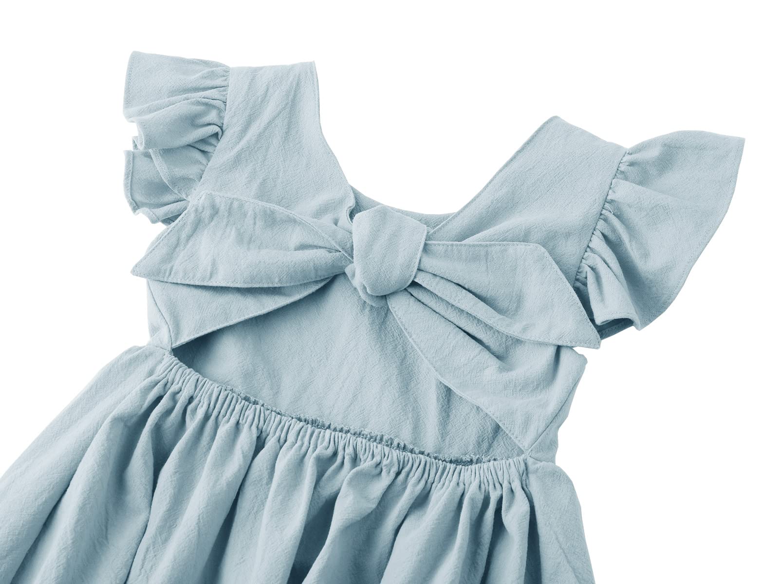 Vestido de algodón de lino con volantes sin espalda sin mangas para niños vestidos de fiesta casuales, A-gris verde