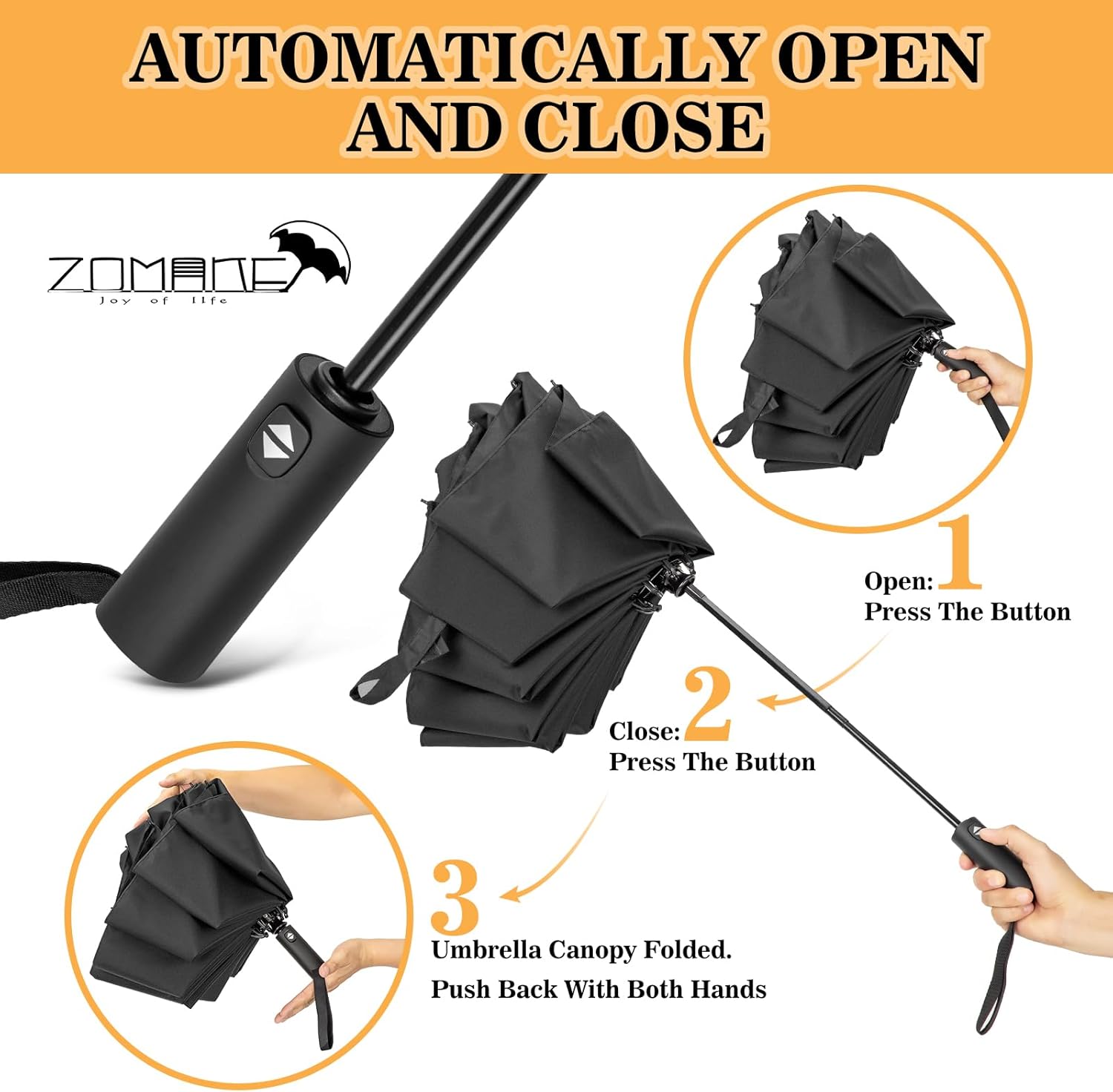 ZOMAKE Compact Golf Umbrella - 42/54 Inch Large Umbrellas for Rain Windproof Waterproof XL Umbrellas Heavy Duty Automatic Oversized Collapsible Umbrella for Women(Black*2)