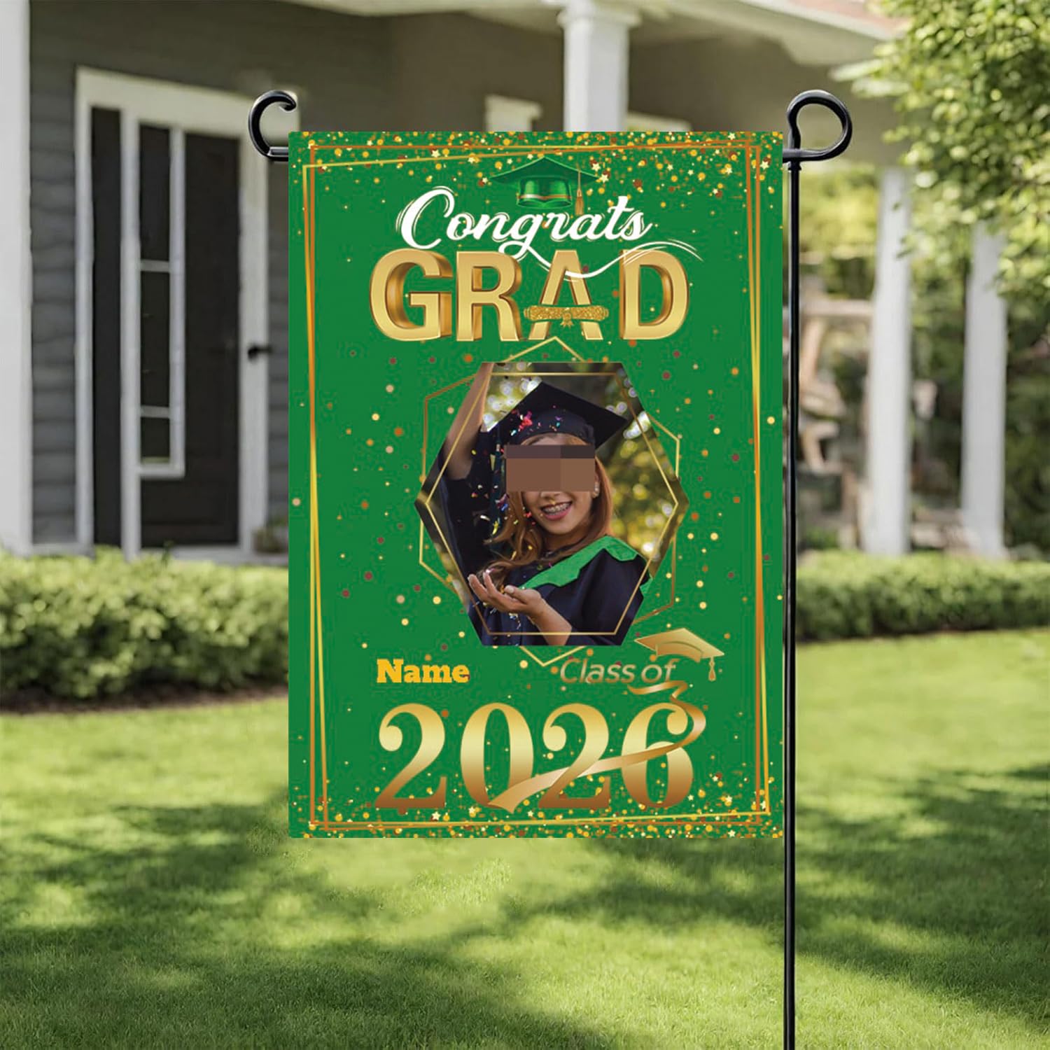 Dicodes Personalized Graduation Garden Flag 2026 Congratulation Grad Yard Sign Outdoor Home Flag for Graduation Party Ceremony(Green and Gold)