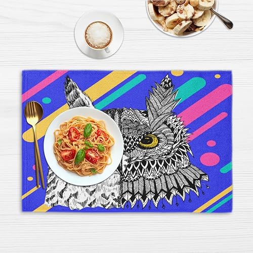 Miniatura 6 de Juego de 4 manteles individuales con diseño divertido de búhos, lavables, impermeables, para fiestas, hogar, comedor, decoración de mesa de 18 x 12