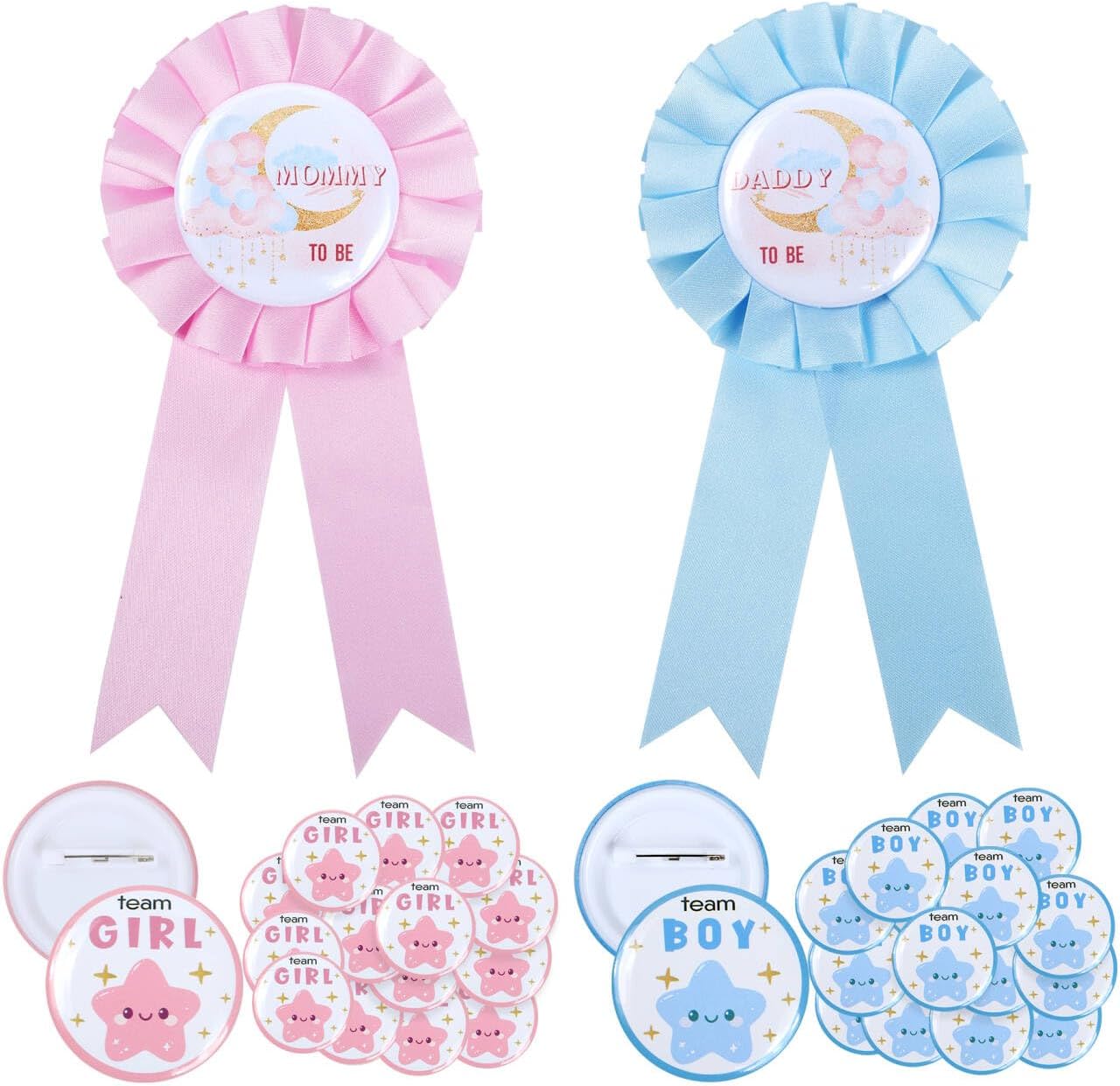 Twinkle Twinkle Little Star Gender Reveal Decorations - Mommy and Daddy To Be Pins and 50 Pcs Team Girl Team Boy Button Pins, Boy or Girl Twinkle Twinkle Little Star Gender Reveal Party Supplies Decor