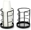 HillSpring Metal Bathroom Cup Dispenser, Sturdy Storage Holder for 34 oz Small Disposable Paper Cups, Black Paper Cup Dispenser for Mouthwash 2 Pack