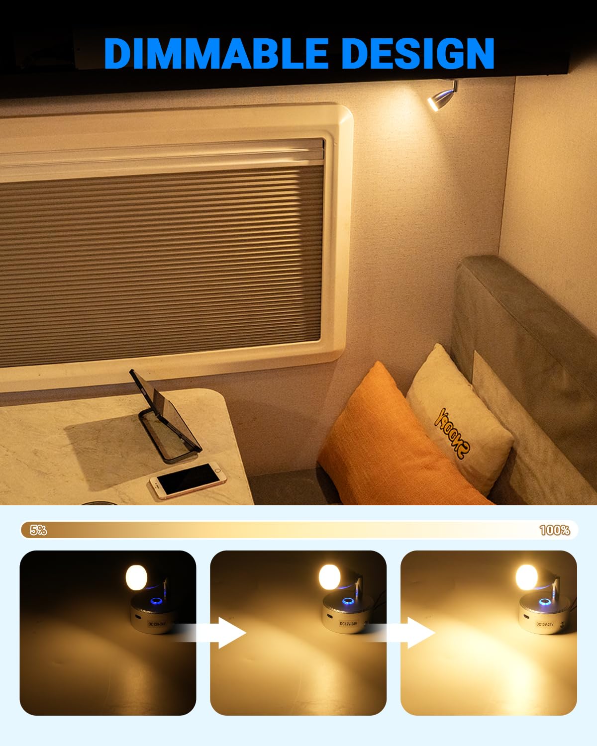 SUPAREE Lampada LED Camper 12V Lettura Dimmerabile 3000K 2 Pezzi