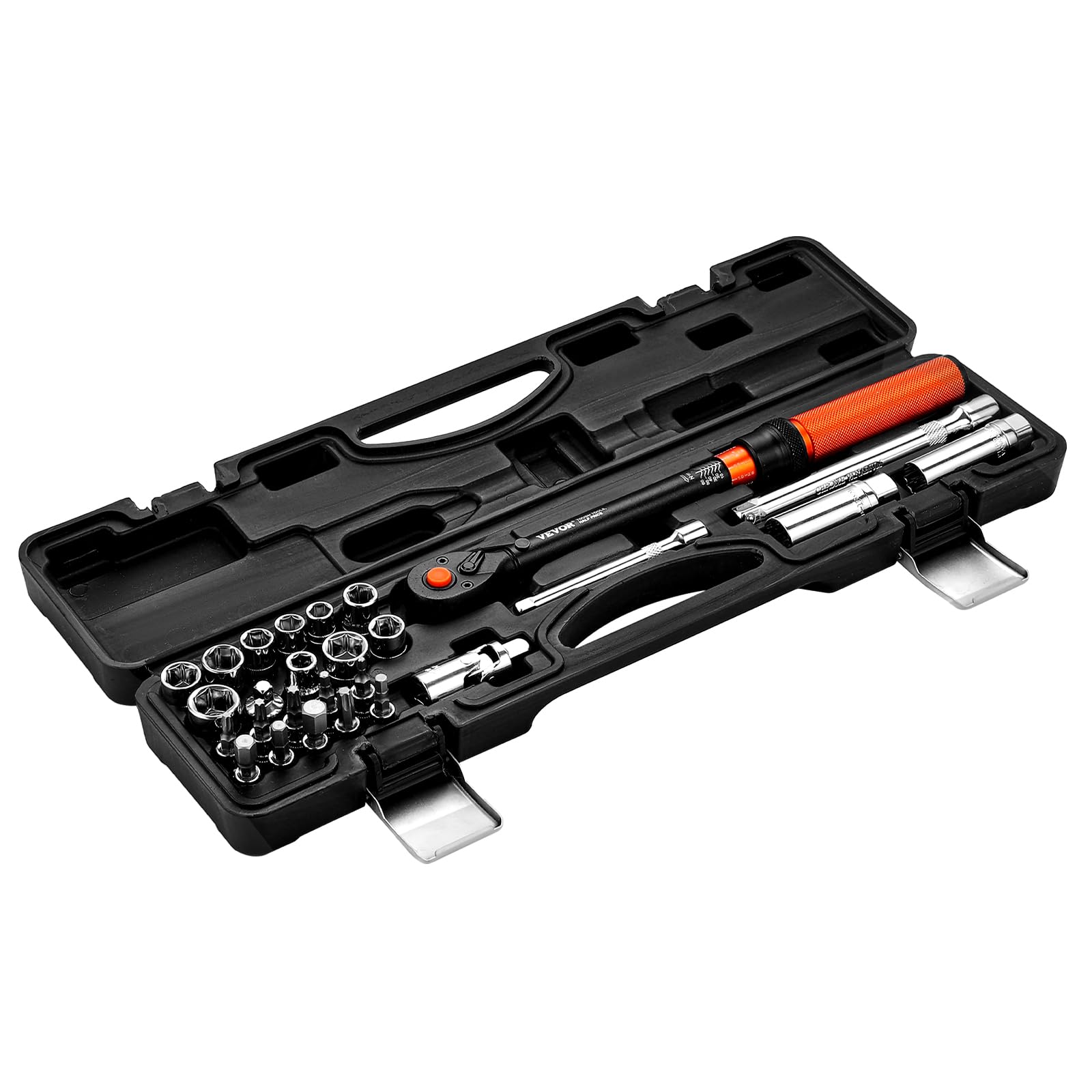 VEVOR Set di Chiavi Dinamometriche Clic, 5-60 N.m e 3,7-44,3 lbf.ft Chiave Dinamometrica Bidirezionale, 72 denti, con Barra di Prolunga, Bussole per Candele, Adattatore, per Riparazione di Automobili