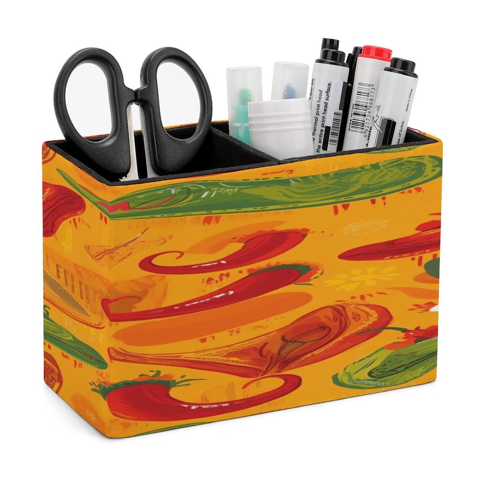 VstaDank Cactus Hat And Chili Pepper Pen Holder Double Compartments Pen Cup Fashion Makeup Brush Holders Leather Pencil Holder for Work Locker Accessories Modern Pencil Cup for Desk Organizer