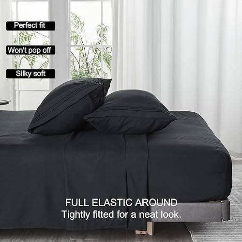 Miniatura 4 de WODFAMY Juego de sábanas de microfibra de fácil ajuste, tamaño Queen, extra suave, con bolsillos profundos, juego de 4 piezas de sábanas de hotel de