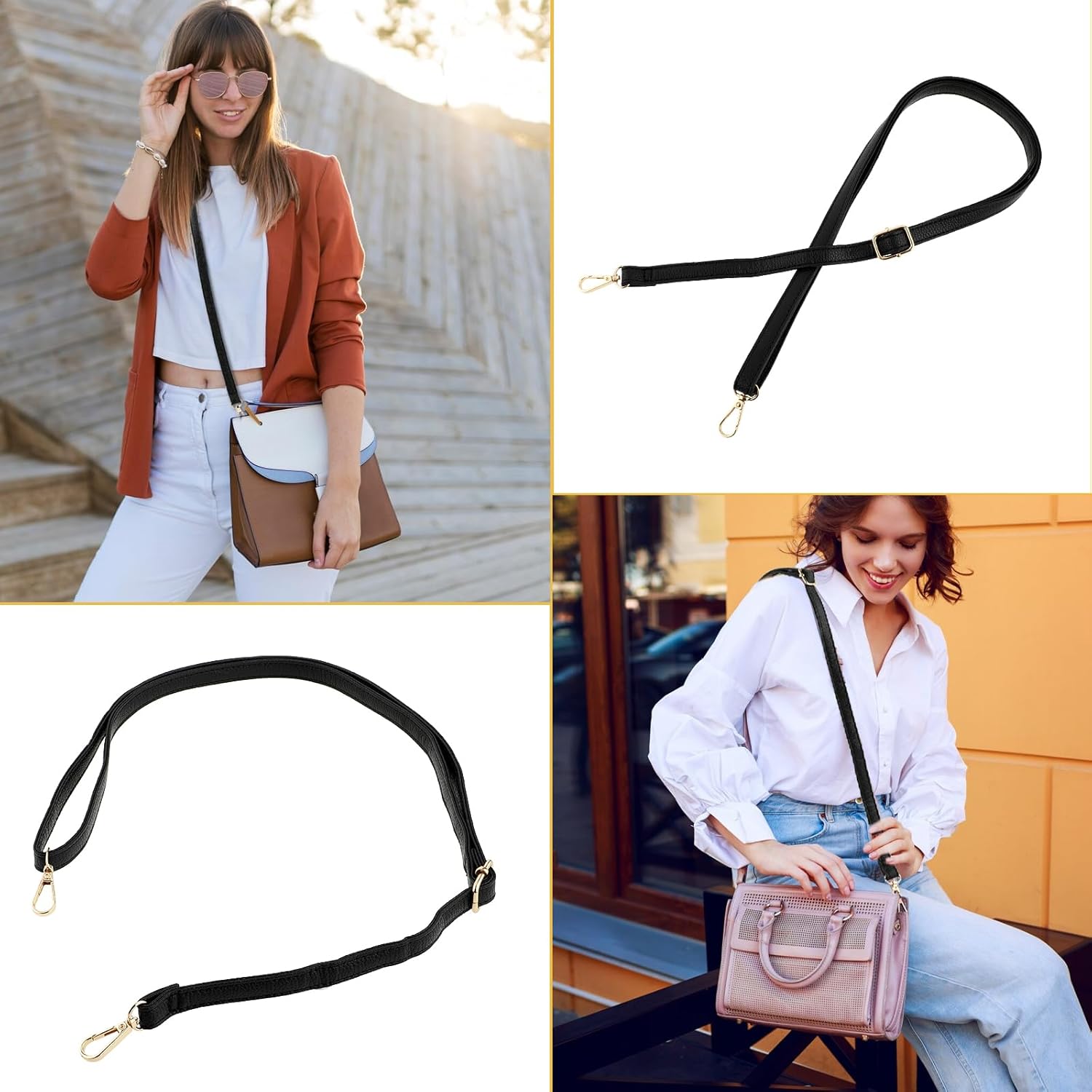 Replacement Purse Straps, Black Leather Purse Straps for Handbags, 33-59 Inch Adjustable Long Soft Slim PU Leather Crossbody Strap - Image 7