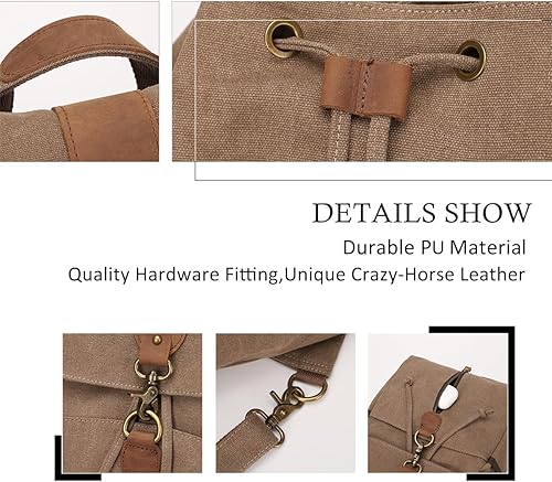 Miniatura 3 de KL928 Mochila de lona Mochila grande casual vintage para viajes al aire libre, mochila de senderismo para hombres y mujeres, marrón