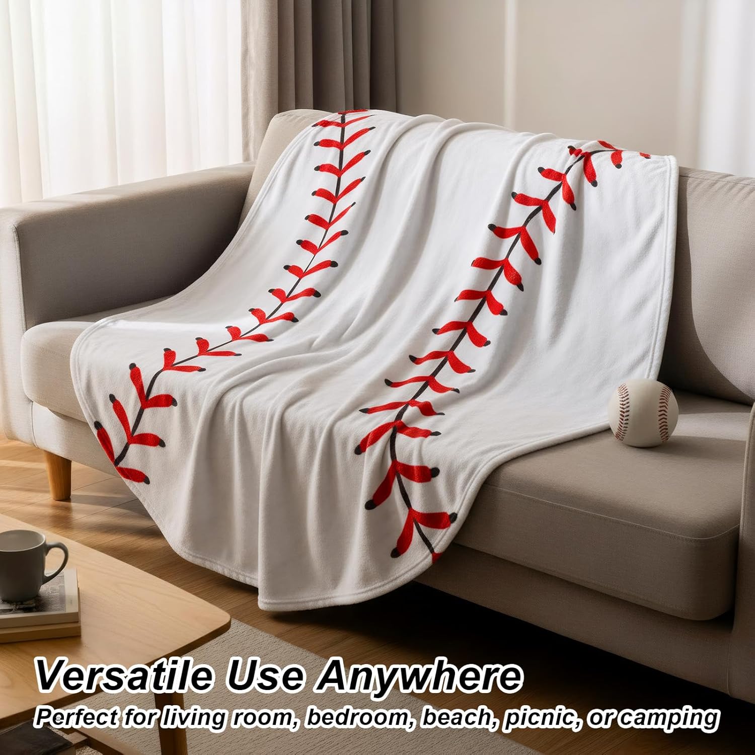 Hahafelt 60" Round Sports Throw Blanket for Teens Adults Soft Flannel Baseball Softball Tennis Soccer Baseketball Volleyball Novelty Blanket for Sports Fan Birthday Senior Night Gift(Baseball)