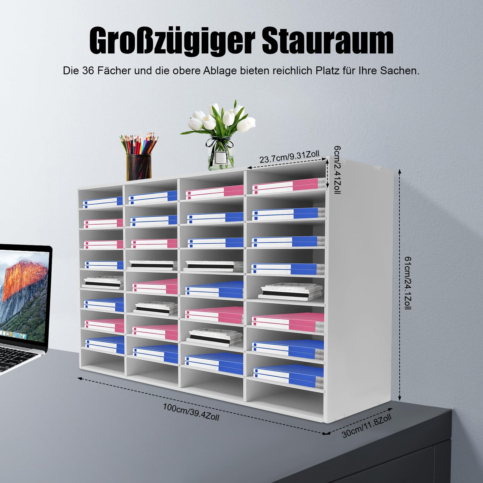 Portadocumenti da ufficio, organizer da scrivania, con 36 scomparti, in PVC, per documenti formato A4 (36, bianco)