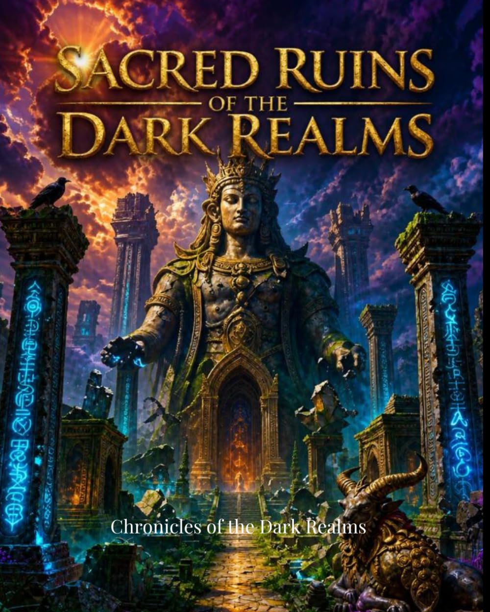 SACRED RUINS OF THE DARK REALMS: A Dark Fantasy Coloring Book of Ancient Temples, Forgotten Sanctuaries, Divine Monuments and Lost Civilizations (Chronicles of the Dark Realms)