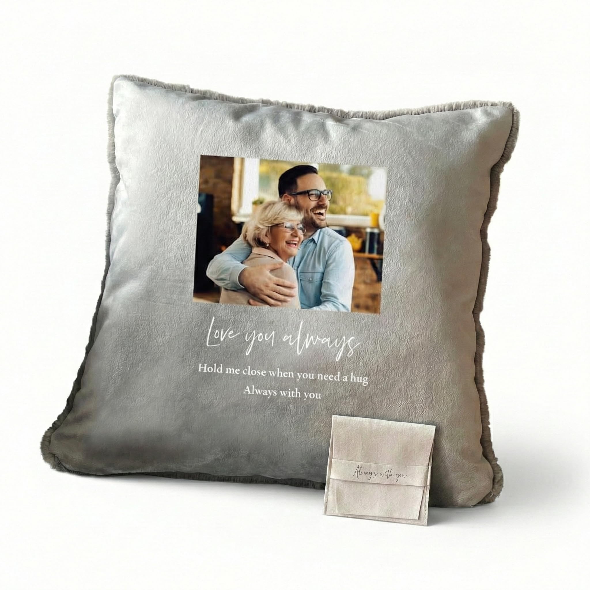 The Lovely Keepsake Company Personalised Photo Memorial Ashes Faux Fur Cuddle Cushion - Custom Message | Sympathy Gift, Remembrance | 40cm x 40cm