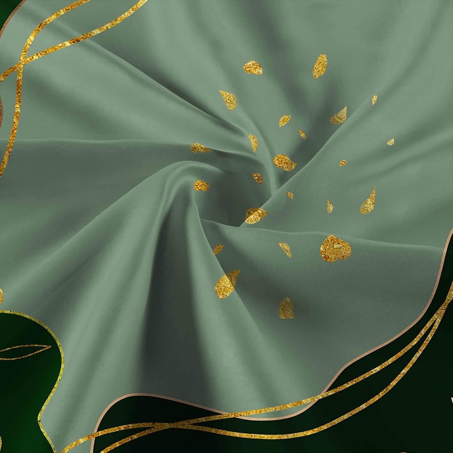 Mid Century Modern Shower Curtain Boho Hunter Green and Gold Geometric Aesthetic Decor Bath Curtains, Waterproof Cloth Fabric with Hooks, 70X70IN