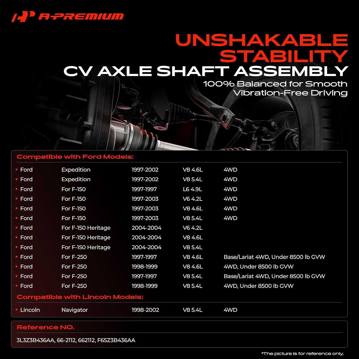 A-Premium CV Axle Shaft Assembly Compatible with Ford Expedition 1997-2002 fit F-150 1997-2003 fit F-250 & Lincoln Navigator 1998-2002, Front Left or Right, Replace# 3L3Z3B436AA