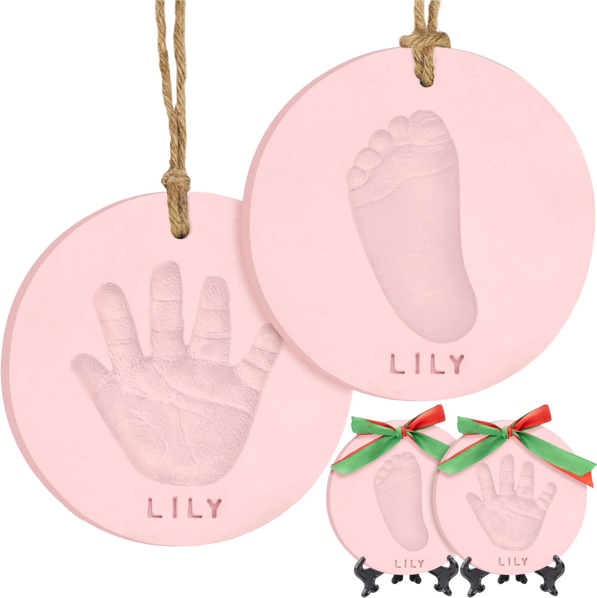 Baby Hand and Footprint Kit Girls, Boys - Personalized Baby Footprint Ornament Kit (Candy, Multi-Colored Paint)