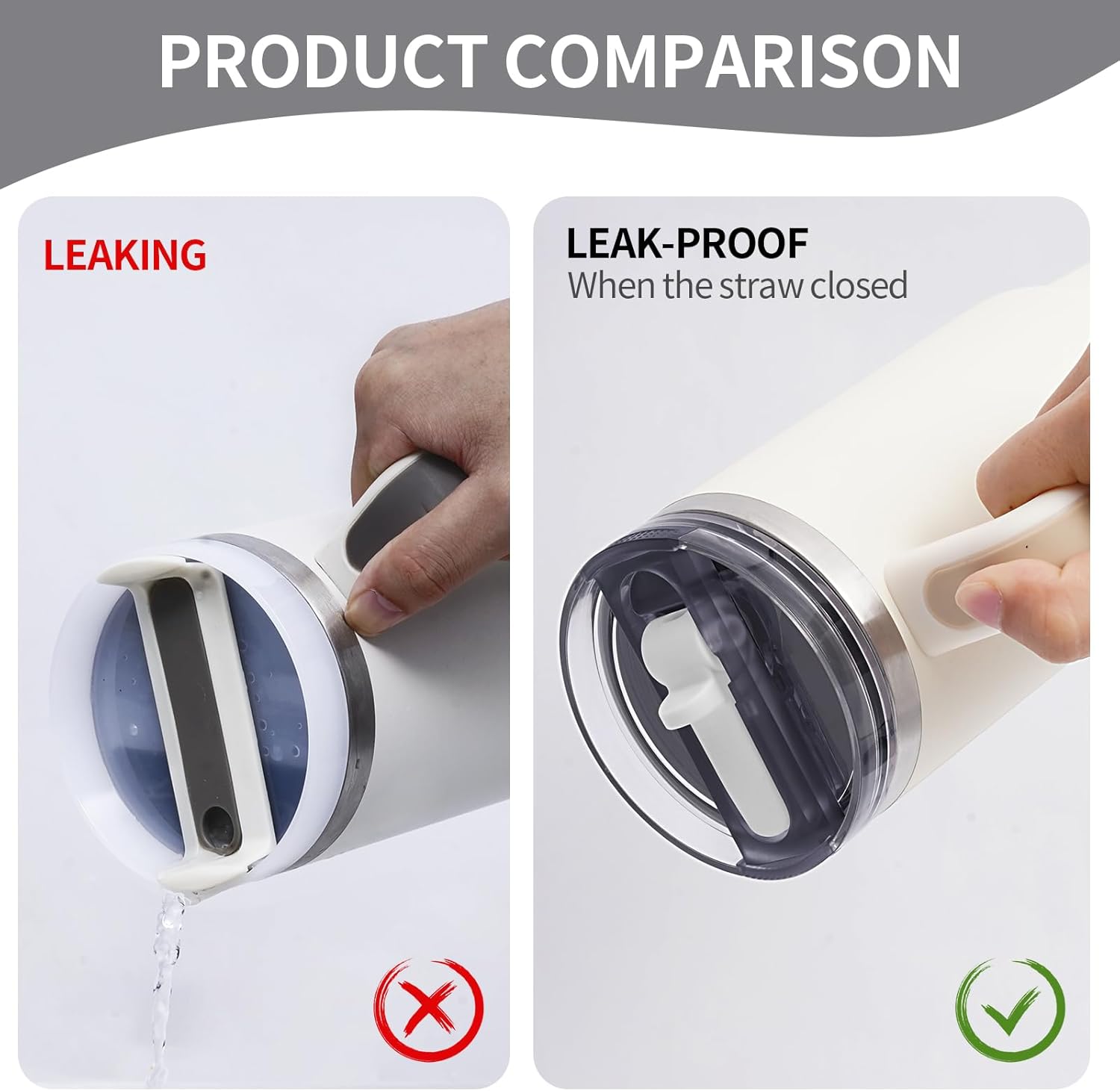 Replacement Leak Proof Tumbler FLIP Lid With Straw - Fit For Stanley ProTour Quencher and Quencher H2.0 20oz,30oz Tumbler (Polar, 20oz and 30oz) - Image 3