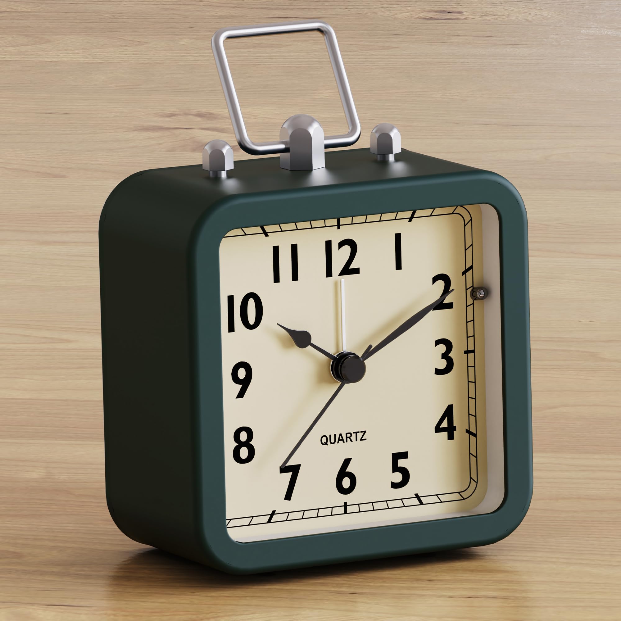 AYRELY® Battery Operated Analogue Alarm Clock, Small Square Retro Metal Table Clock with Light, Silent Non-Ticking Desk Clock for Bedroom, Bedside or Shelf (Dark Blue)