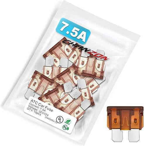Chanzon Fusible de hoja estándar de 7.5 A con certificación UL ATCATOAPR 7.5 Amp 32V 10 fusibles automáticos de golpe rápido para automóvil, RV,