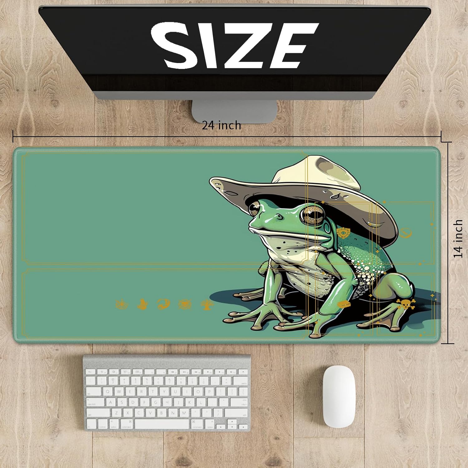 Board Game Mat TCG Playmat Plus 50 Pcs Card Sleeves, 24 x 14 inches Green Frog Table Mats Games Mousepad with Zones Smooth Surface for MTG RPG CCG Trading Card Game Play Mat