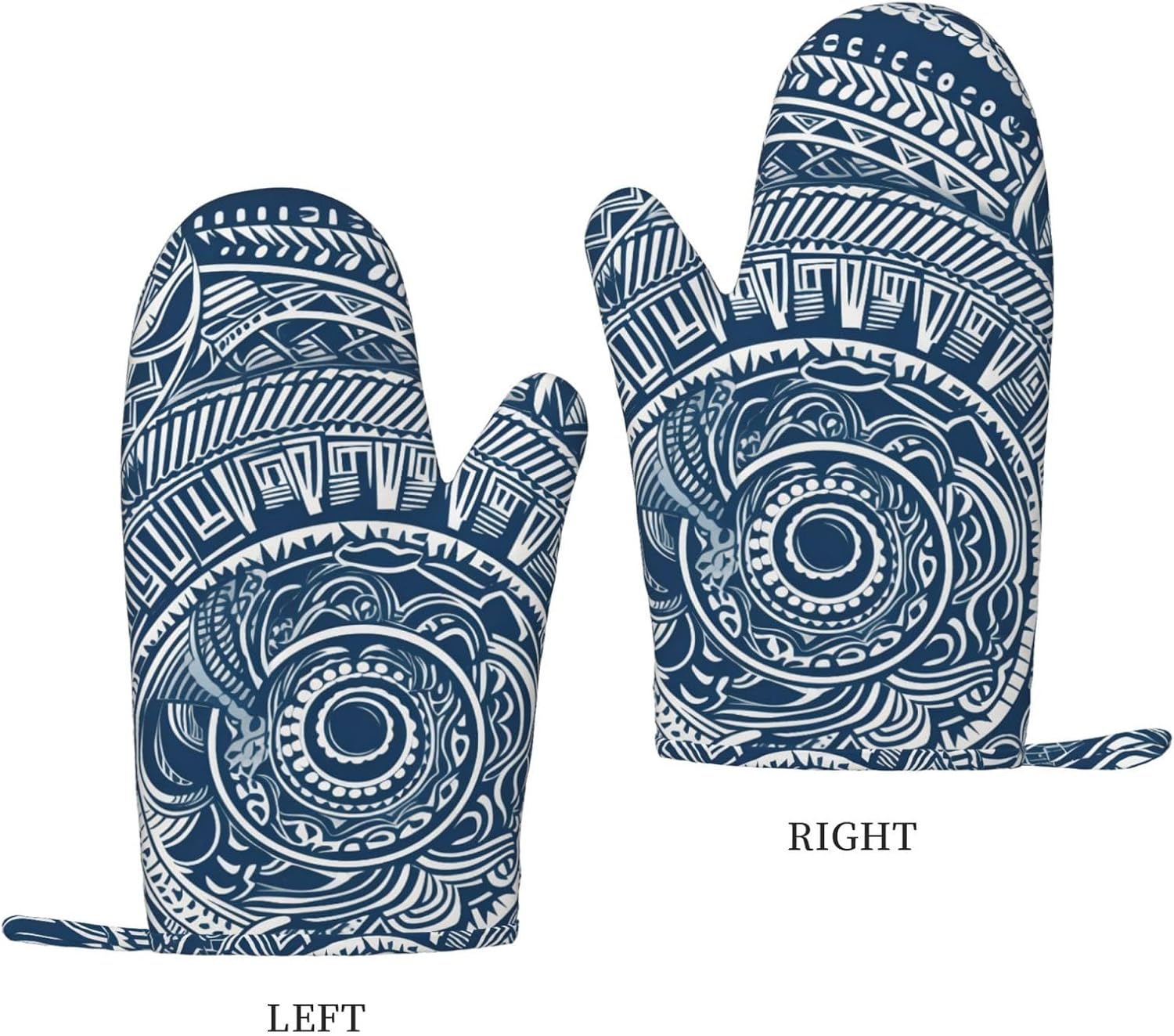 Blue Polynesian Maori Tribal Pattern 4pcs Oven Mitts and Pot Holders Sets for Kitchen, Silicone Oven Gloves Non-Slip Potholders Hot Pads for Baking Cooking