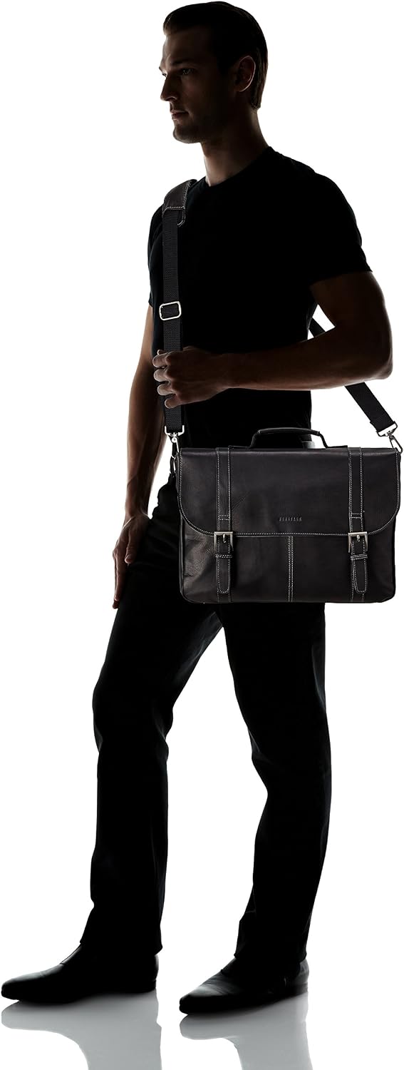 Heritage Travelware Briefcase Messenger Colombian Leather 16" Laptop Computer Flapover Portfolio Business Case, Black