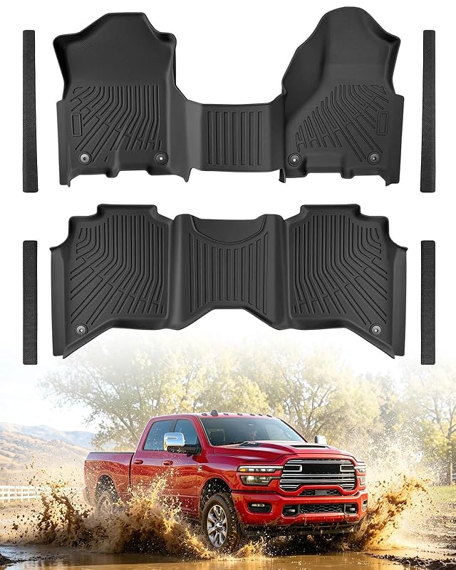 Tapetes automotivos de TPE para Ram 2500/3500 Crew Cab com banco inteiriço 2019–2026 MikeEV, 6 peças