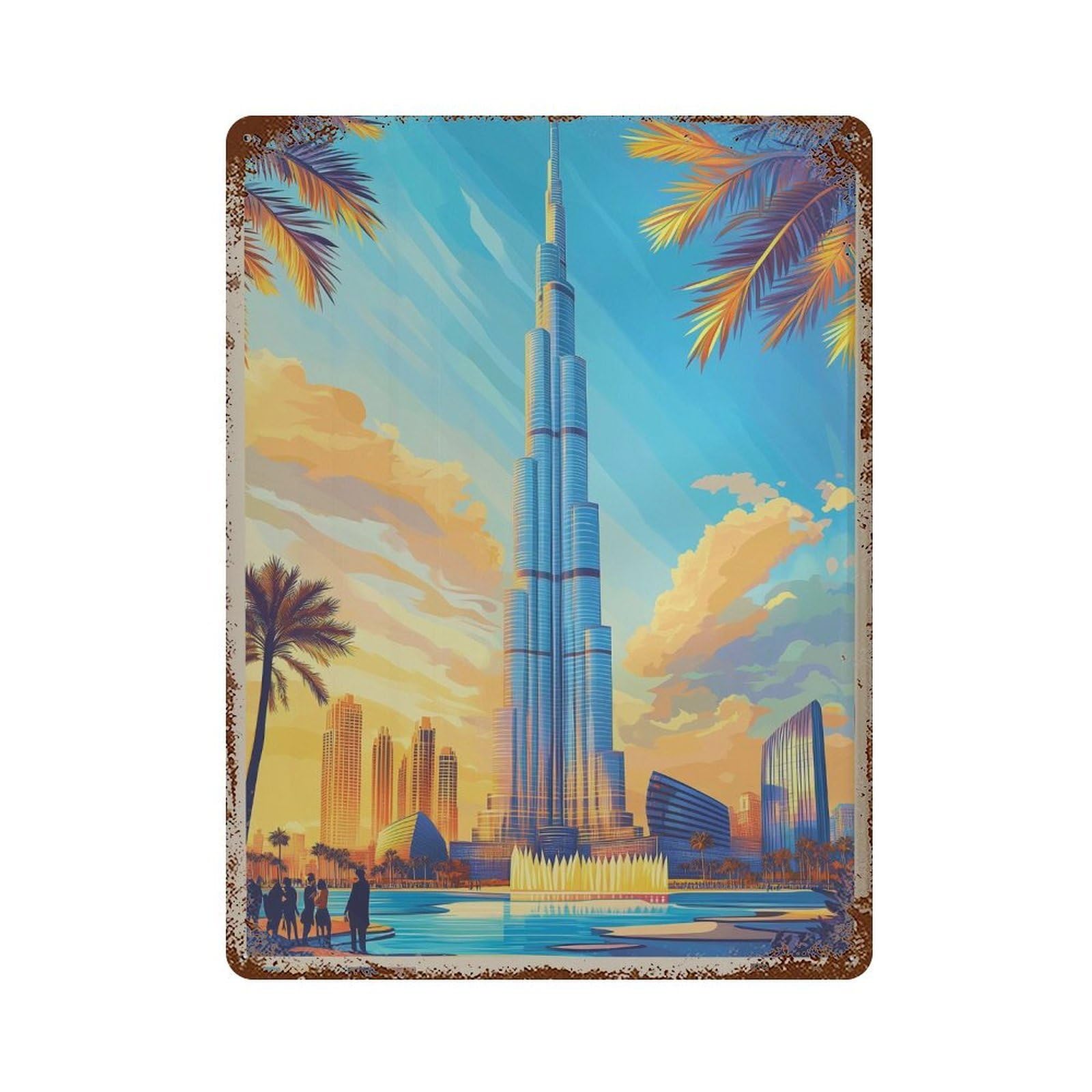 xiaoxiaoshen Dubai Travel Burj Khalifa UAE (2) Wall Decor Art Metal Tin Poster Modern Home Decor Art Home Bar Shop Decorations Vintage Sign 40x30cm
