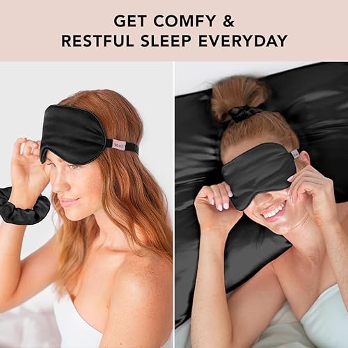 Miniatura 5 de Máscara para dormir con peso de satén Kitsch - Antifaz con peso para dormir y viajar - Antifaz para dormir de lavanda para mujeres y hombres - Negro
