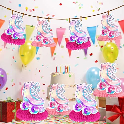 Miniatura 6 de Patines de panal centros de mesa retro hip hop decoración temática de patinaje sobre ruedas decoraciones para niñas adolescentes patinajes fiesta de