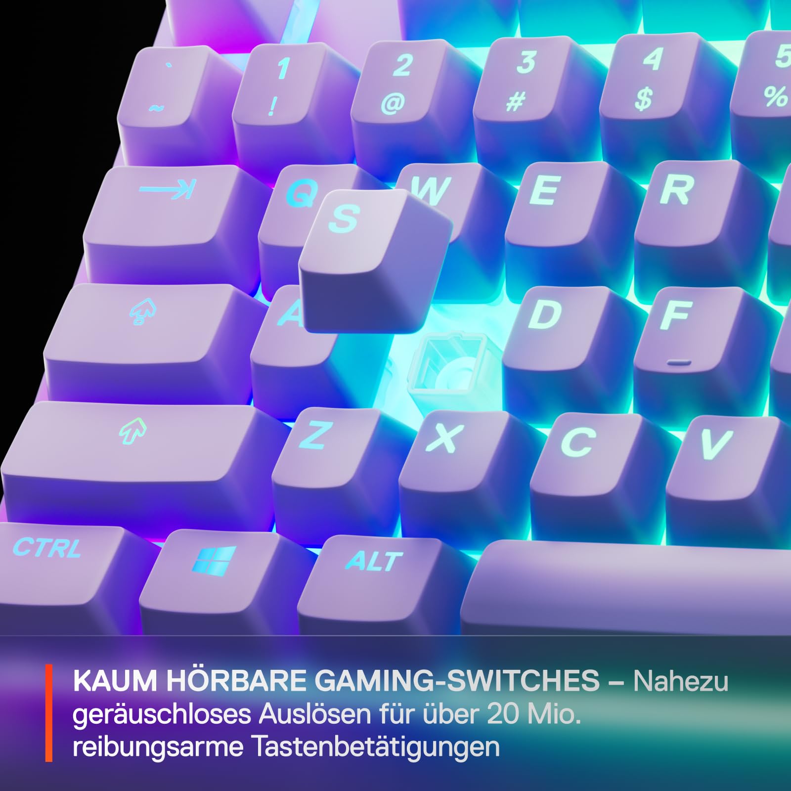 SteelSeries Apex 3 TKL Lavendel RGB Gaming-Tastatur – Kompakter Tenkeyless-Formfaktor – 8-Zonen-RGB-Beleuchtung – Wasser- und Staubresistenz – Flüsterleise Gaming-Switches - UK Layout QWERTY – Bild 5
