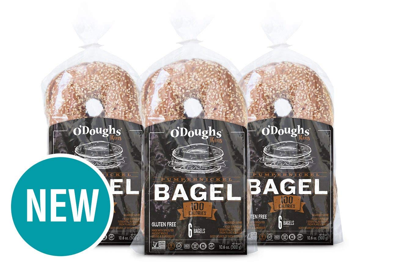 O'Doughs Thins - Pumpernickel Bagels 10.6 oz | Presliced | Good Source of Fibre, Cholesterol Free, Trans Fat Free. | Pack of 6 |