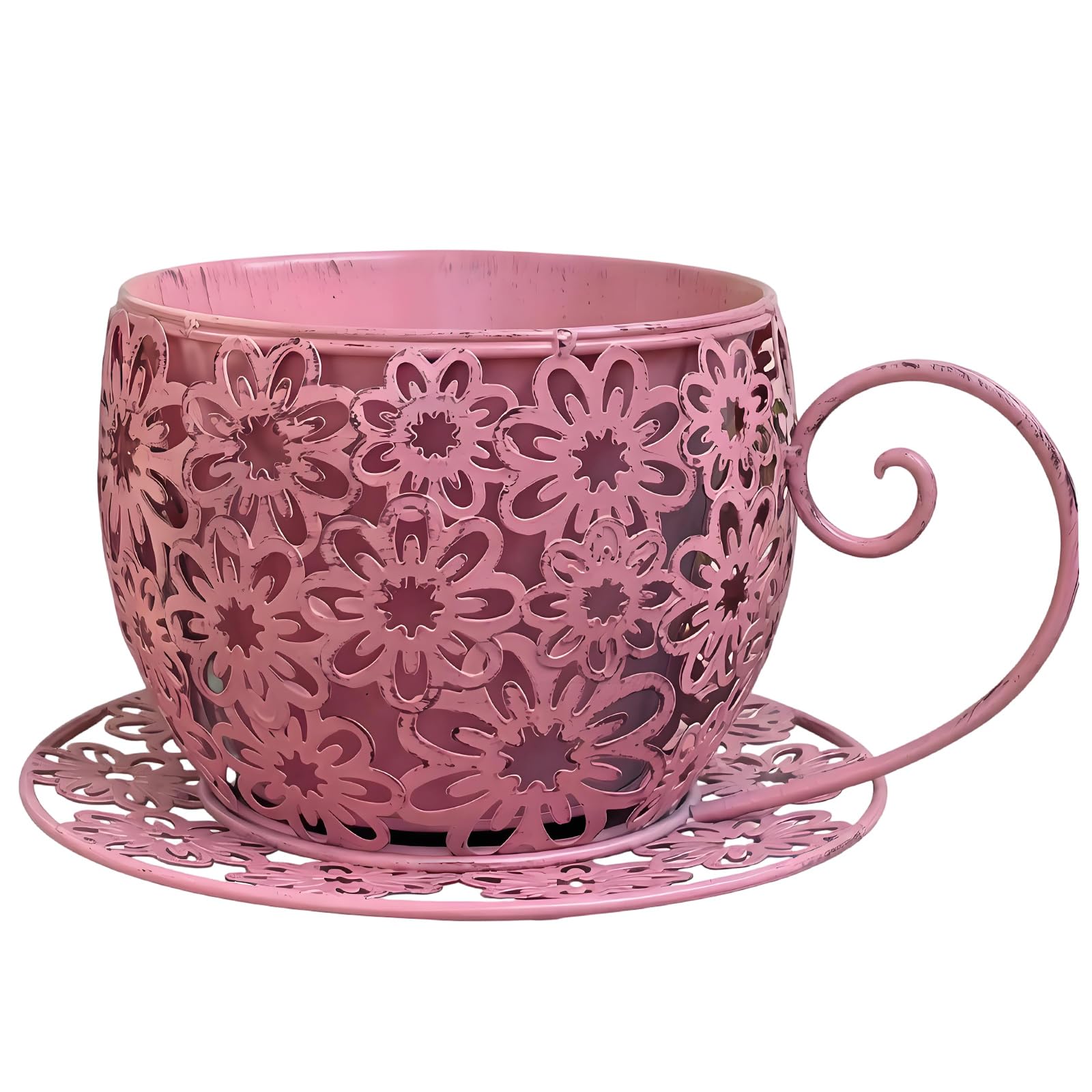 Limtula Rustproof Iron Plant Pots Teacup Flower Basin Design for Windowsill Kitchen Work Yard Decoration Teacup Flower Basin