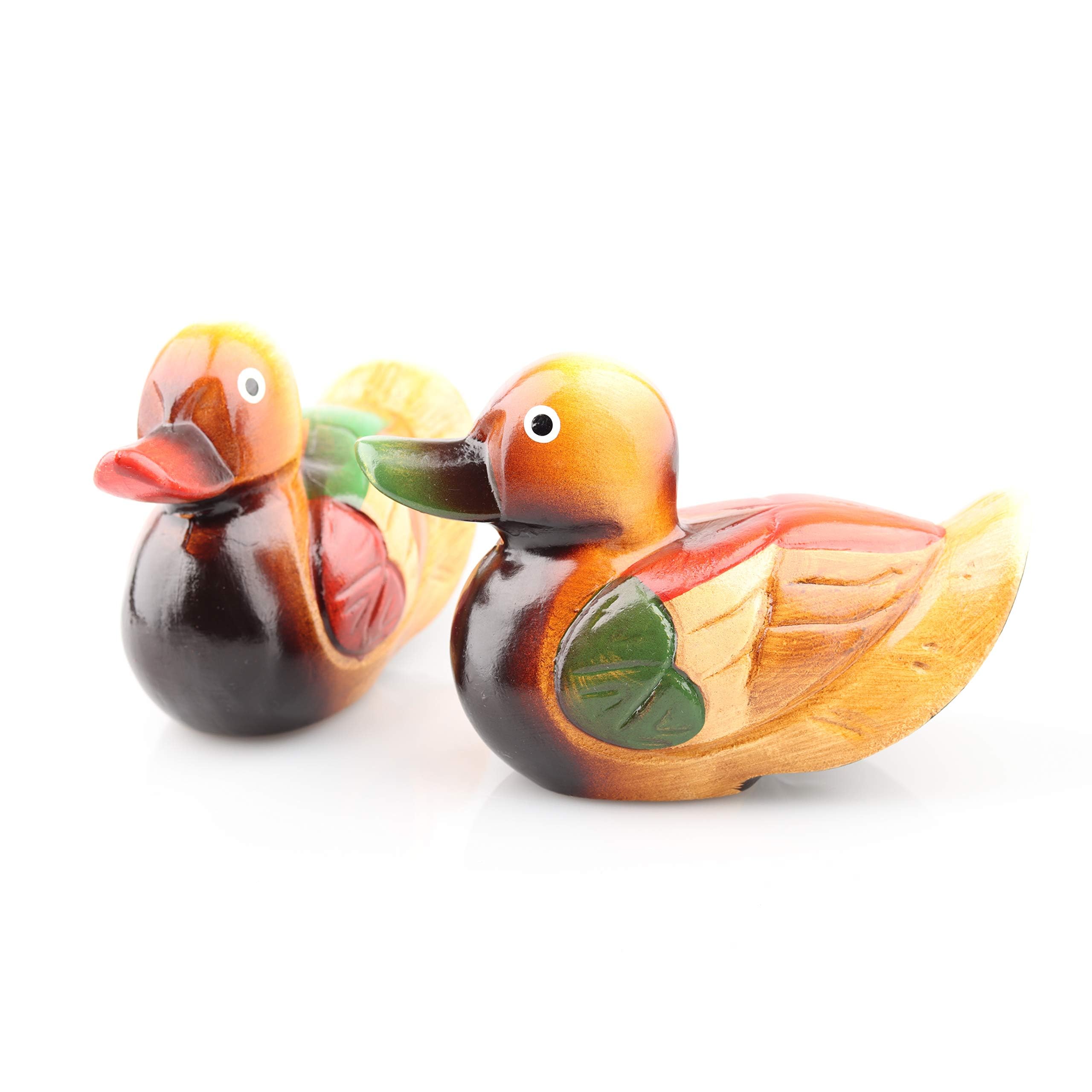 Wooden Mandarin Duck Ornament Craft Home Décor Accents Duck Figurine, 2 Pcs
