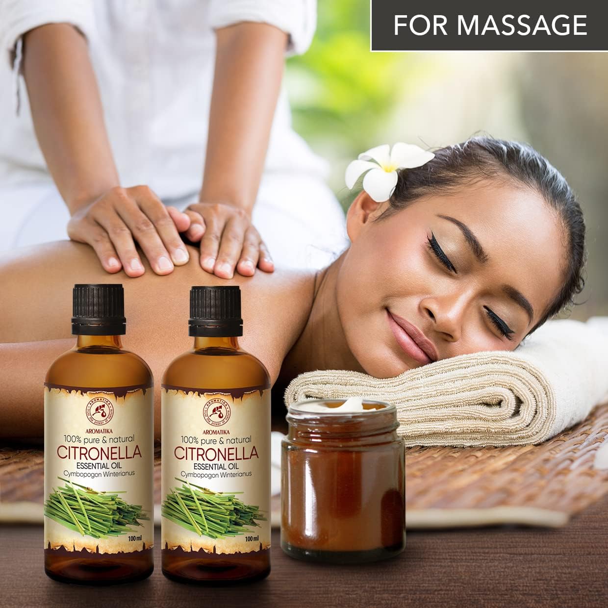 Citronella Essential Oil 3.4 Fl Oz (100ml) - Glass Bottle - Cymbopogon Winterianus - 100% Pure & Natural Citronella Oil for Massage - Cosmetics