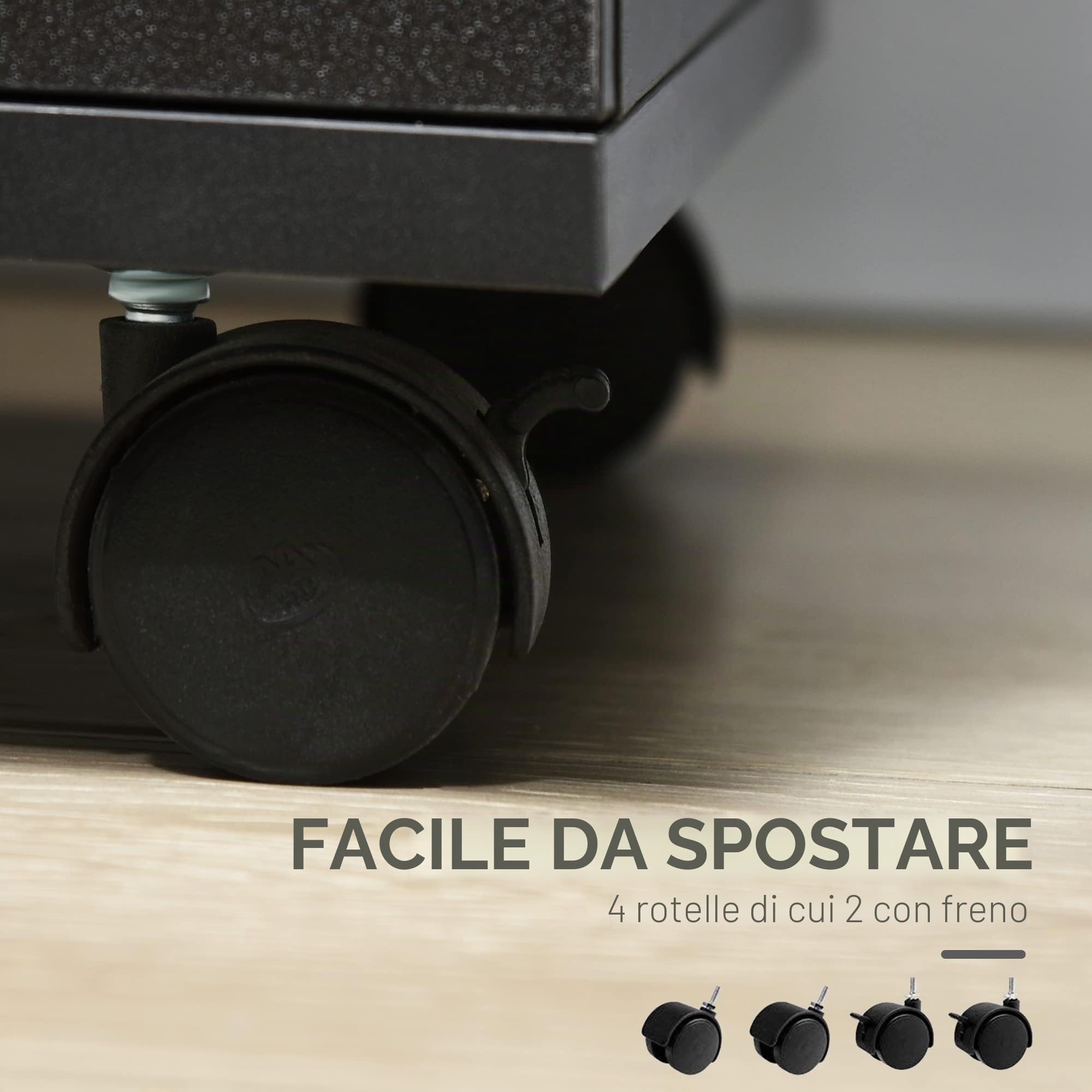 Vinsetto Cassetto da scrivania per ufficio, su ruote, 3 cassetti bloccabili, 40 x 40 x 61,5 cm, colore: Nero