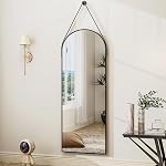 HARRITPURE Miroir argenté 16"x48" avec bracelet en cuir suspendu Miroir pleine longueur en aluminium Cadre mural Monture Arch Miroirs suspendus pour salle de bains Vanity Salon Chambre Entrée Decor,Noir