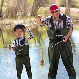 Magreel Kids Chest Waders Waterproof Nylon/PVC Youth Waders with Boots Fishing & Hunting Waders for Toddler & Children, Boys & Girls, Army Green, 12/13 year.
