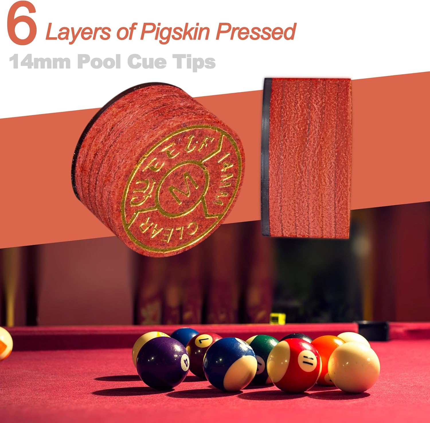 Pool Cue Tips 6 Layers Billiard Tip Medium 14mm Pool Cue Tip with Clear Professional Billiard Accessories-2PCS