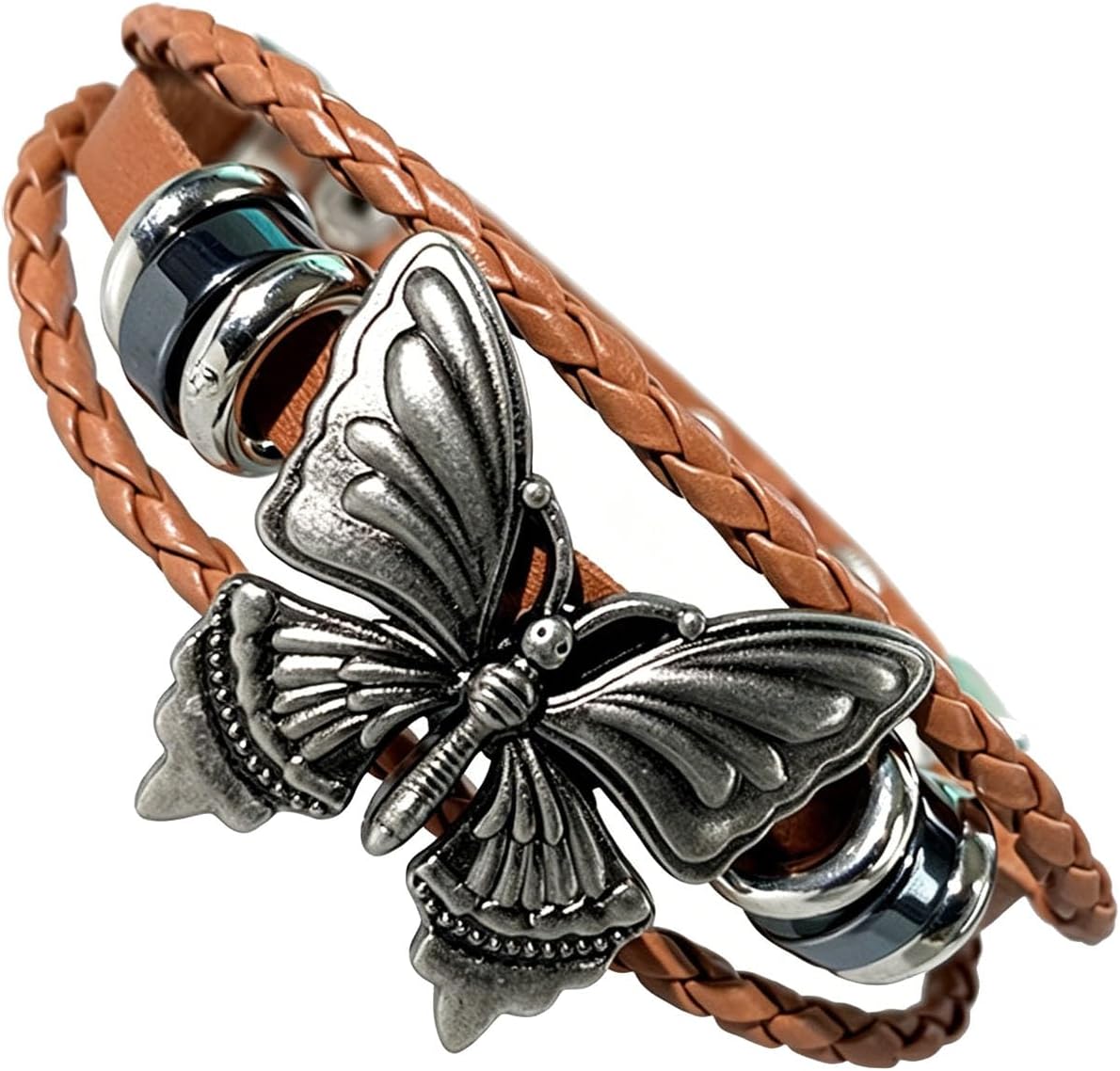 coadipress Vintage Butterfly Leather Bracelet for Women Men Adjustable Multi-Layer Braided Cuff Bracelet Gothic Boho Stackable Wristband Y2K Charm Jewelry