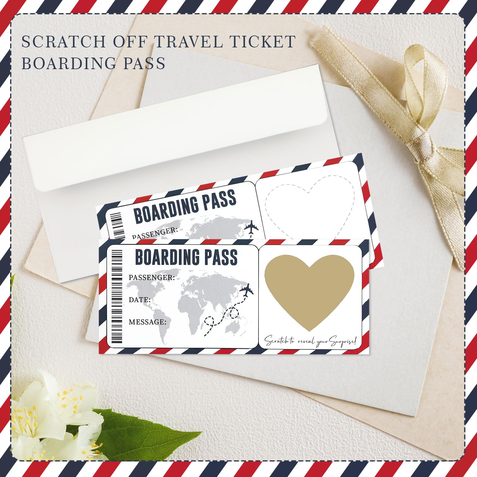 Personnalisable Gratuit Carte à Gratter Voyage Style Boarding Pass - Lot De 2 | Cadeau Original Anniversaire Mariage Cadeau Surprise Voyage
